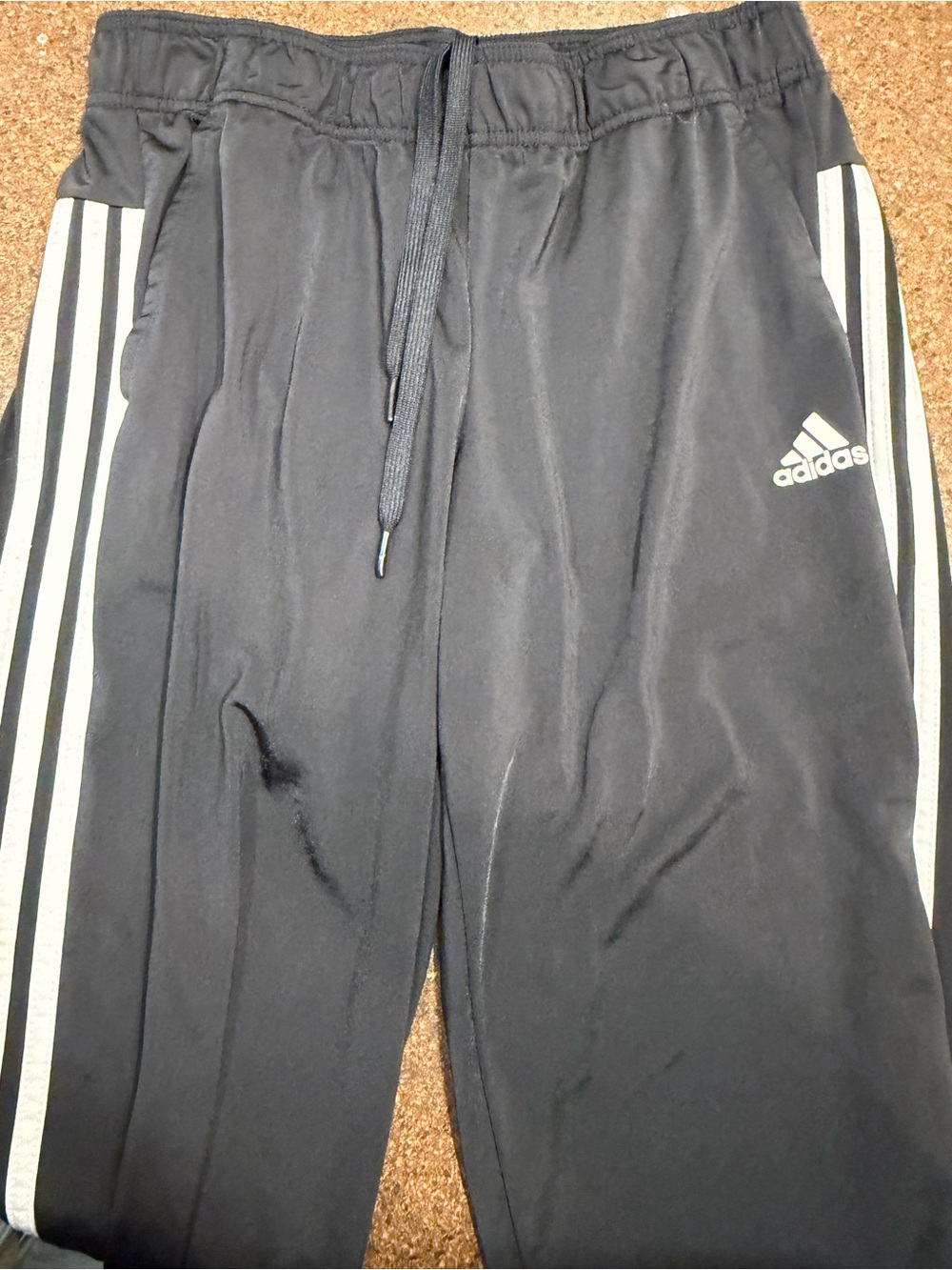 Adidas Men's Black Joggers with White Stripes
